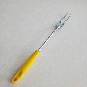 EKCO U.S.A. Roasting Fork Yellow‎ Handle Metal Tines Kitchen Utensil